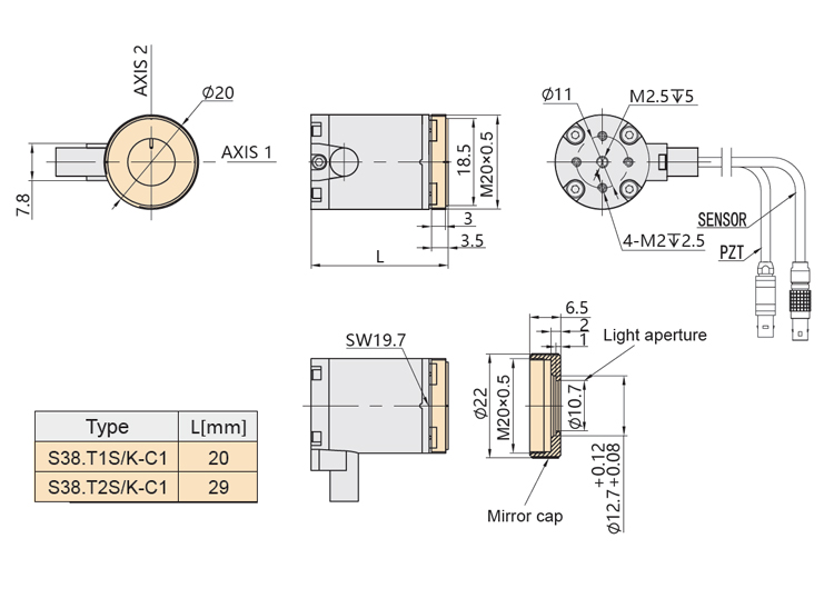 S38-C1压电偏转镜尺寸图